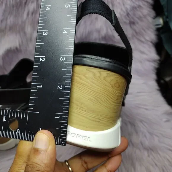 Sorel Joanie III Leather Slingback Open Toe Platform Sandals Women Size 10 Black - Picture 8 of 9